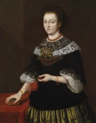 Dame avec un livre et des œillets